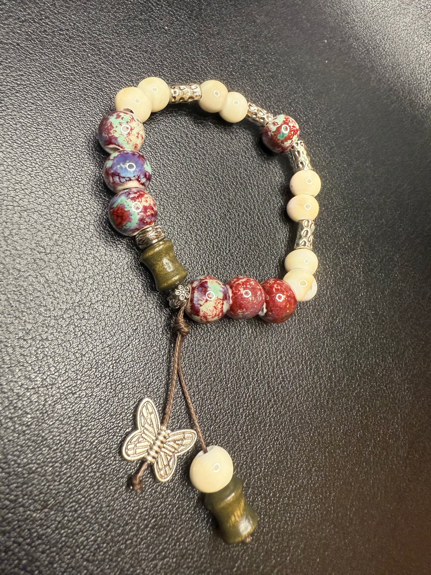 Handcrafted ceramic and wood beads bracelet