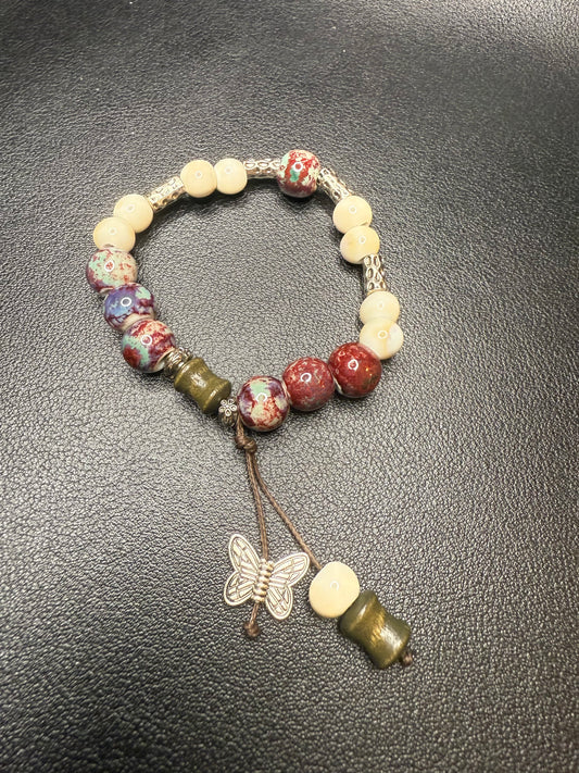Handcrafted ceramic and wood beads bracelet