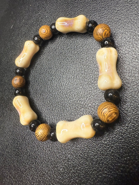 Handcrafted wood and ceramic bracelet